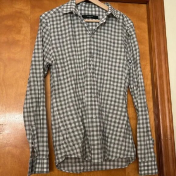Givenchy Paris Men’s Classic Gray Checkered Button Down Dress Shirt - Picture 1 of 6